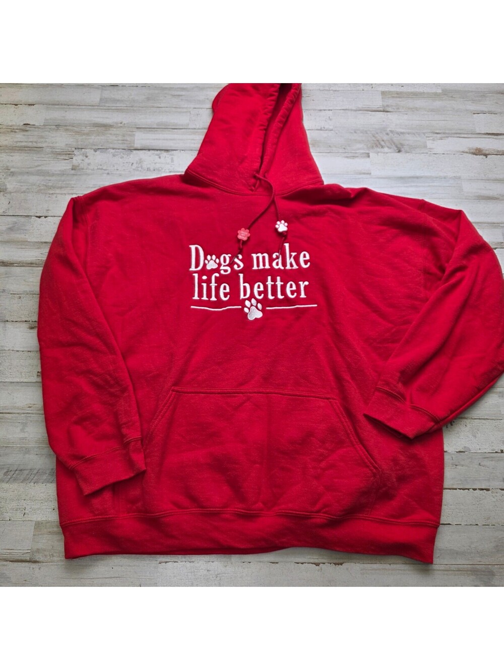 Gildan Dogs Make Life Better Hoodie Adult 2XL Red Embroidered Paw Prints